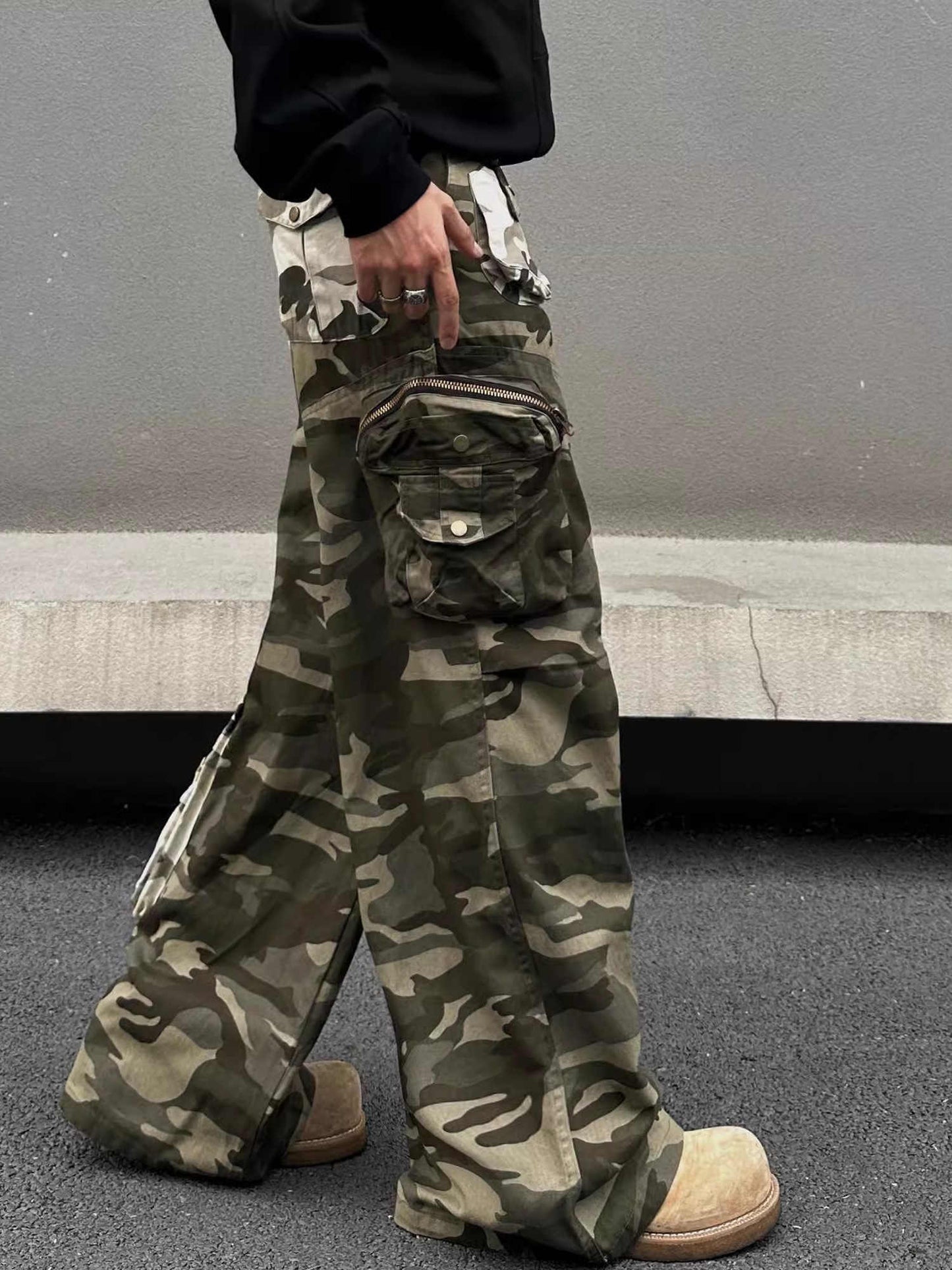Denim Stitched Camouflage Pants