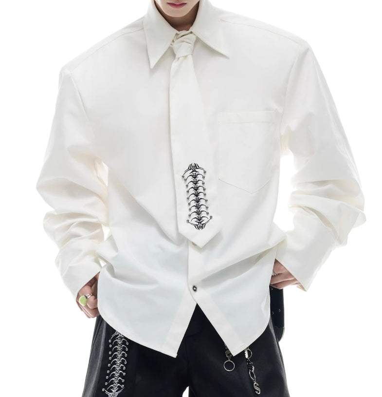 Deconstruction Backbone Embroidered Tie Shirt
