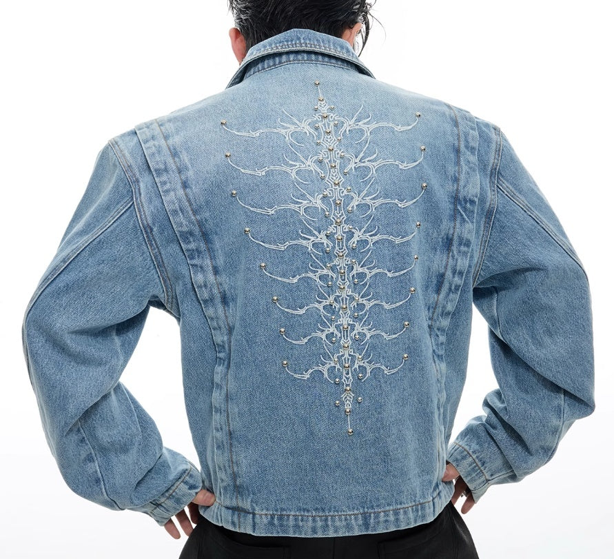 Retro Washed Rivet Backbone Denim Coat