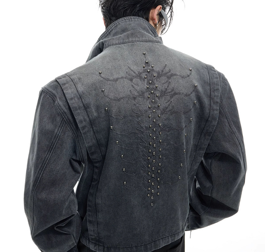 Retro Washed Rivet Backbone Denim Coat