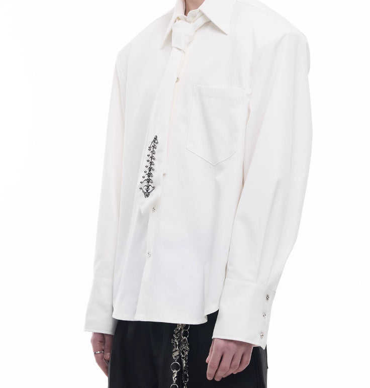 Deconstruction Backbone Embroidered Tie Shirt