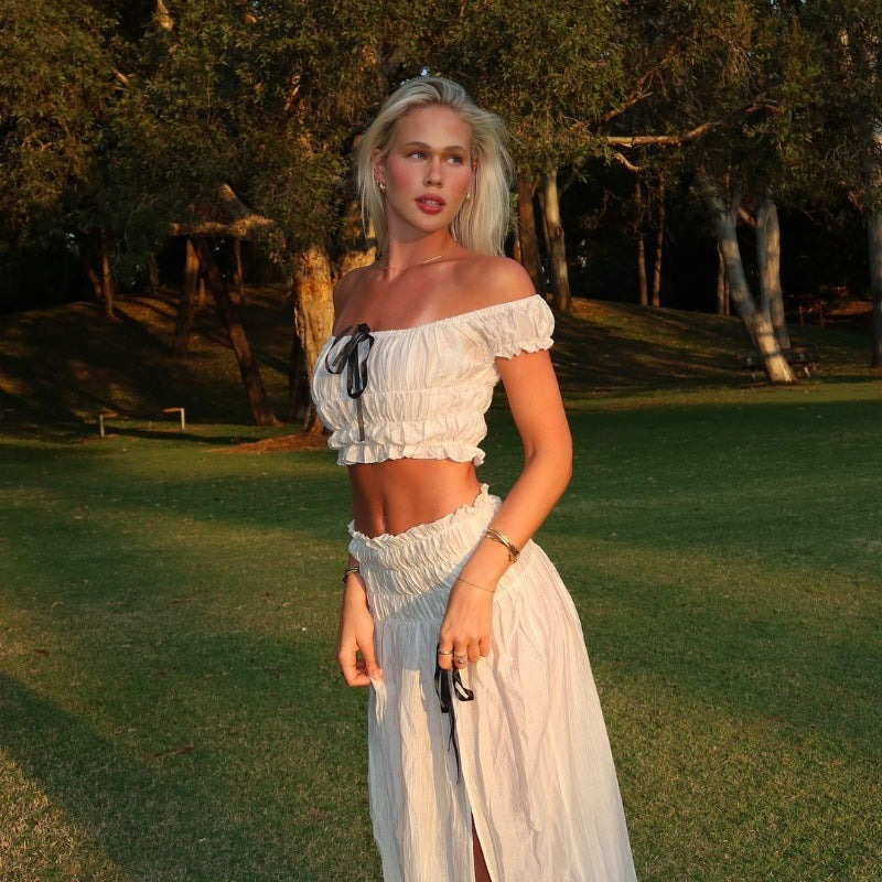 Off-neck Pure Desire Top French Style Temperament Skirt Suit