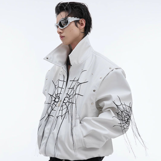 Spider Web Tassel Motorcycle Leather Coat