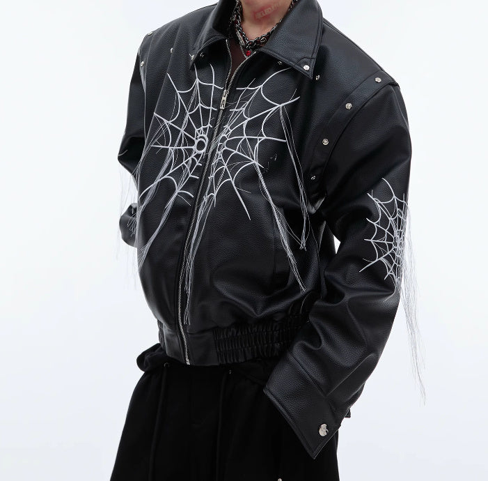 Spider Web Tassel Motorcycle Leather Coat