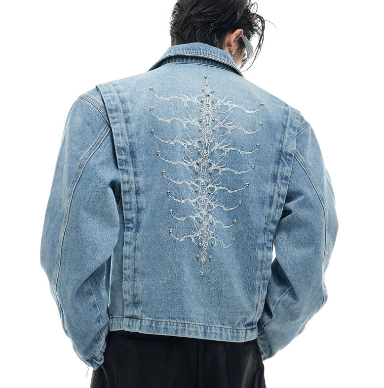 Retro Washed Rivet Backbone Denim Coat