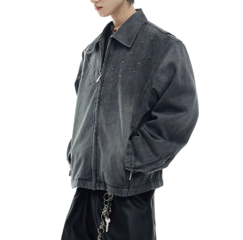 Retro Washed Rivet Backbone Denim Coat