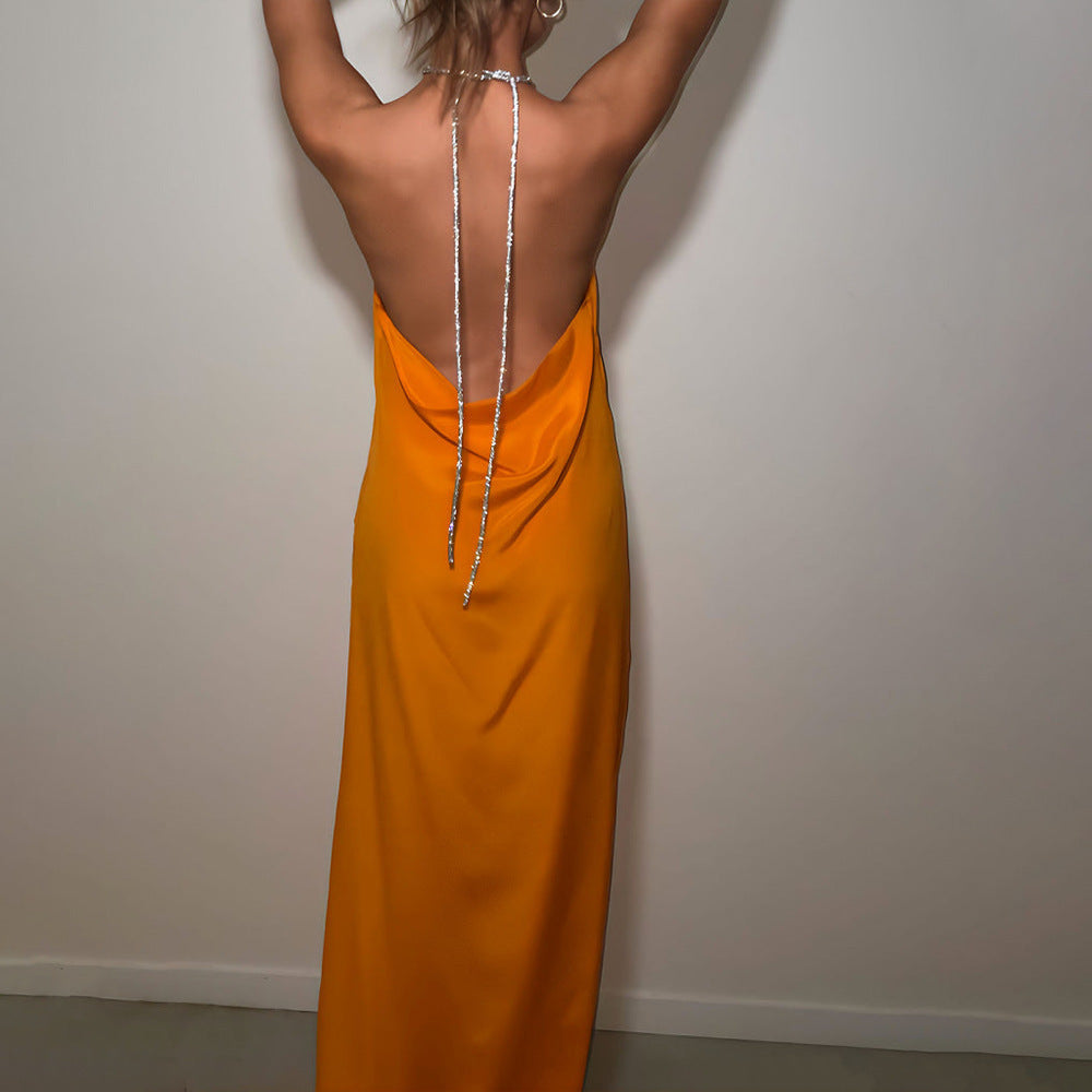 Satin Halter Backless Dress