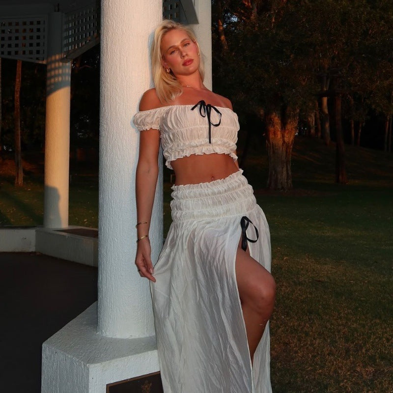 Off-neck Pure Desire Top French Style Temperament Skirt Suit