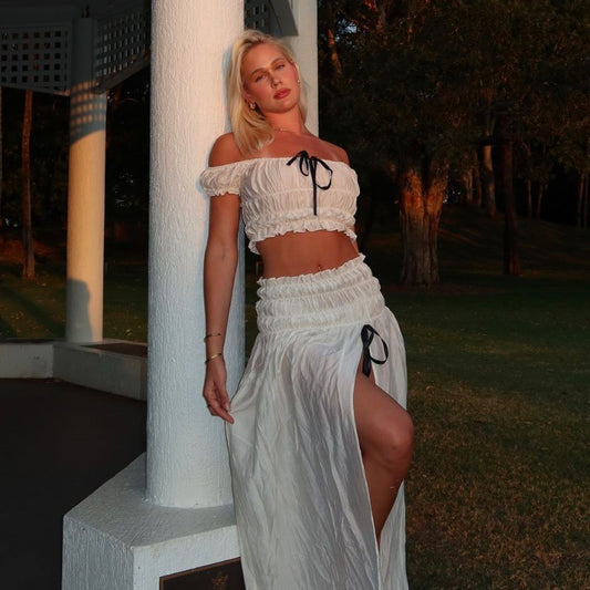 Off-neck Pure Desire Top French Style Temperament Skirt Suit