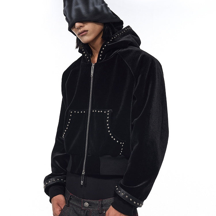 Gold Velvet Hooded Jacket