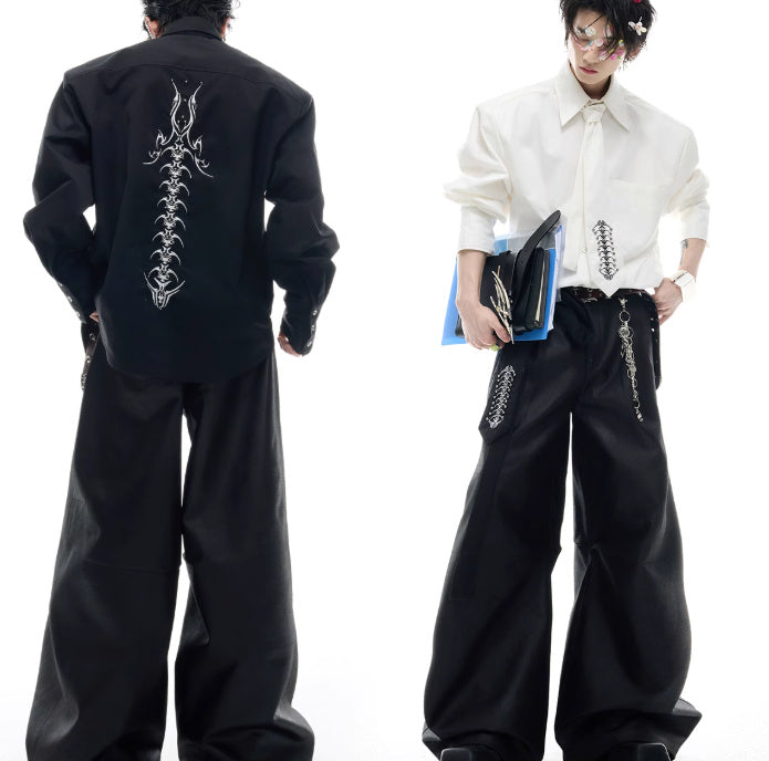 Deconstruction Backbone Embroidered Tie Shirt