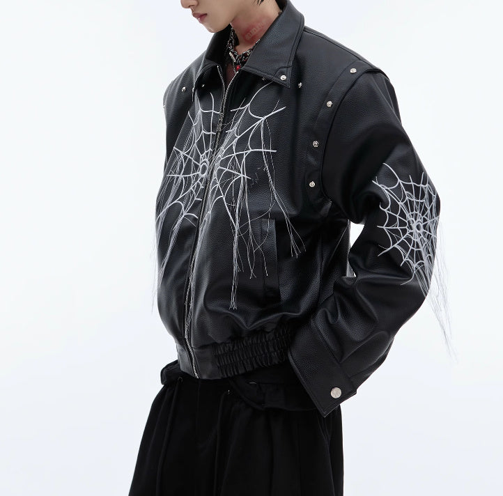 Spider Web Tassel Motorcycle Leather Coat