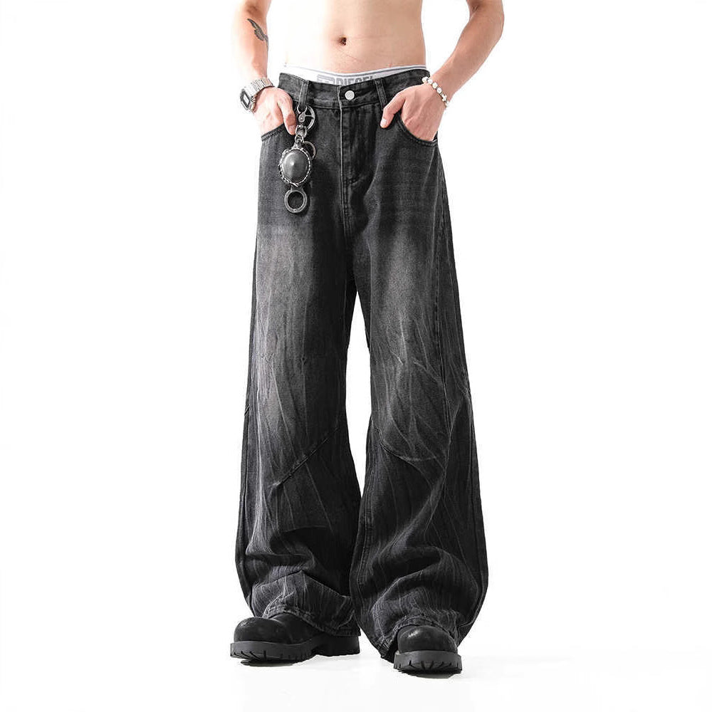 Lightning Pattern Washed Denim Jeans