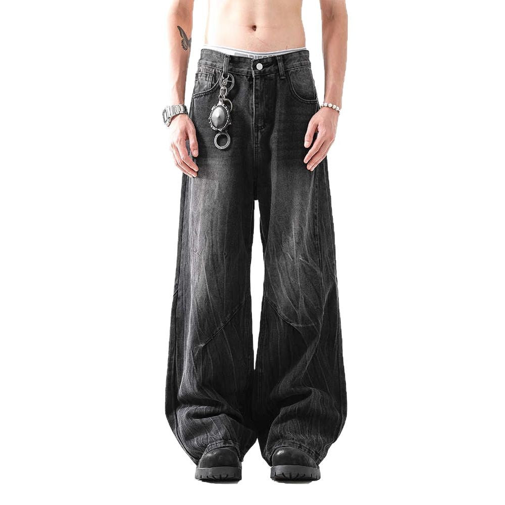 Lightning Pattern Washed Denim Jeans