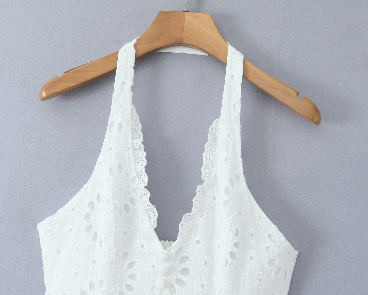 Lace Embroidery Halter Slim Fit Dress