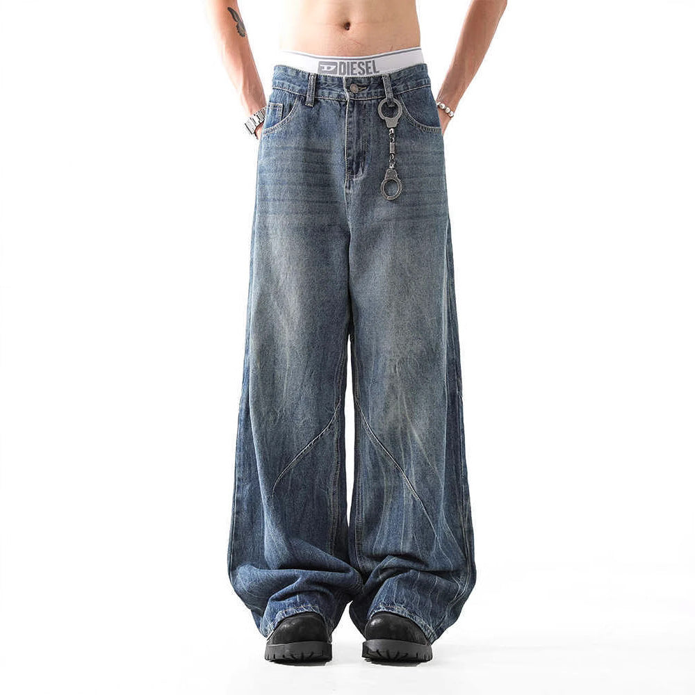 Lightning Pattern Washed Denim Jeans