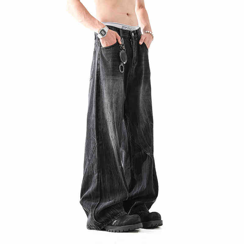 Lightning Pattern Washed Denim Jeans