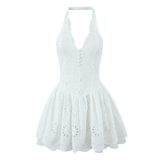 Lace Embroidery Halter Slim Fit Dress