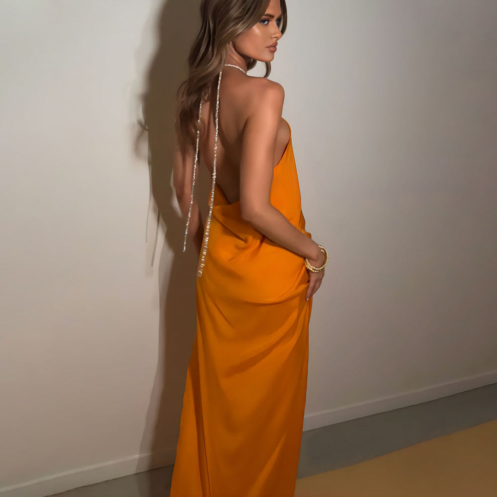 Satin Halter Backless Dress