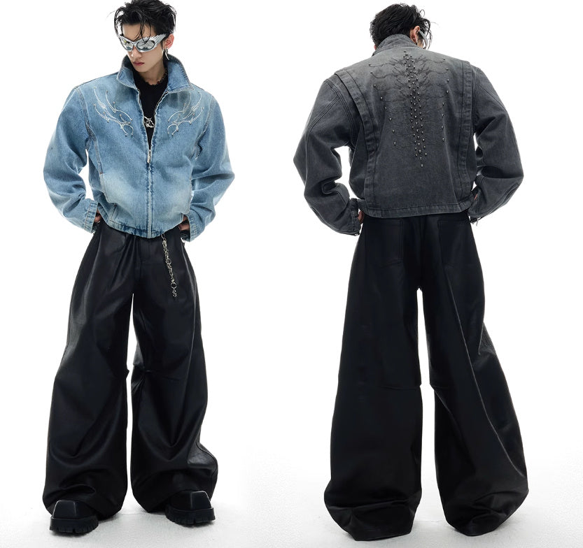 Retro Washed Rivet Backbone Denim Coat