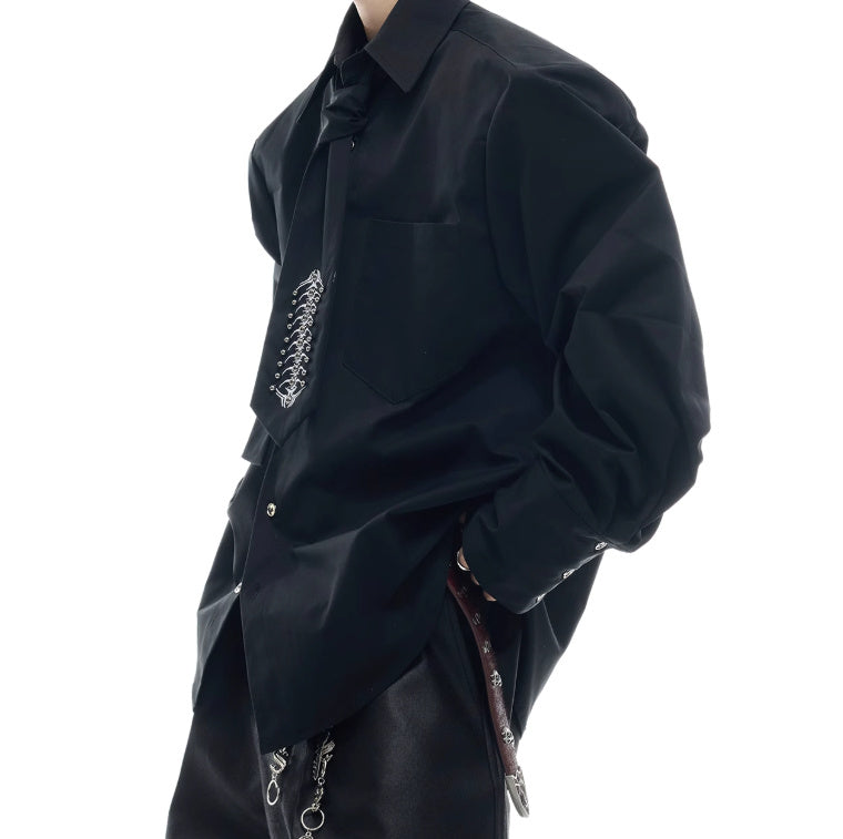 Deconstruction Backbone Embroidered Tie Shirt