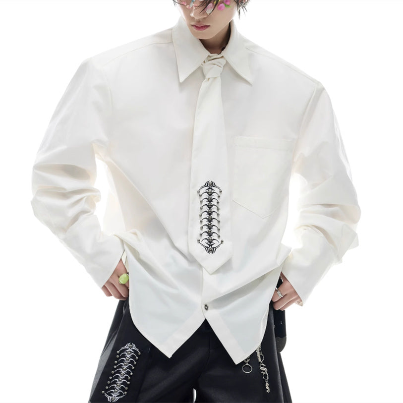 Deconstruction Backbone Embroidered Tie Shirt