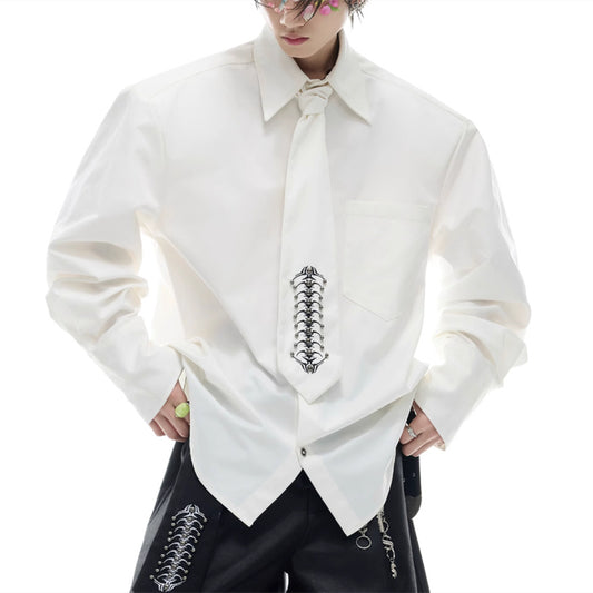 Deconstruction Backbone Embroidered Tie Shirt