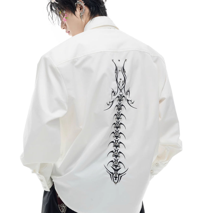 Deconstruction Backbone Embroidered Tie Shirt