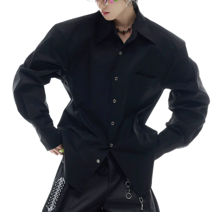 Deconstruction Backbone Embroidered Tie Shirt