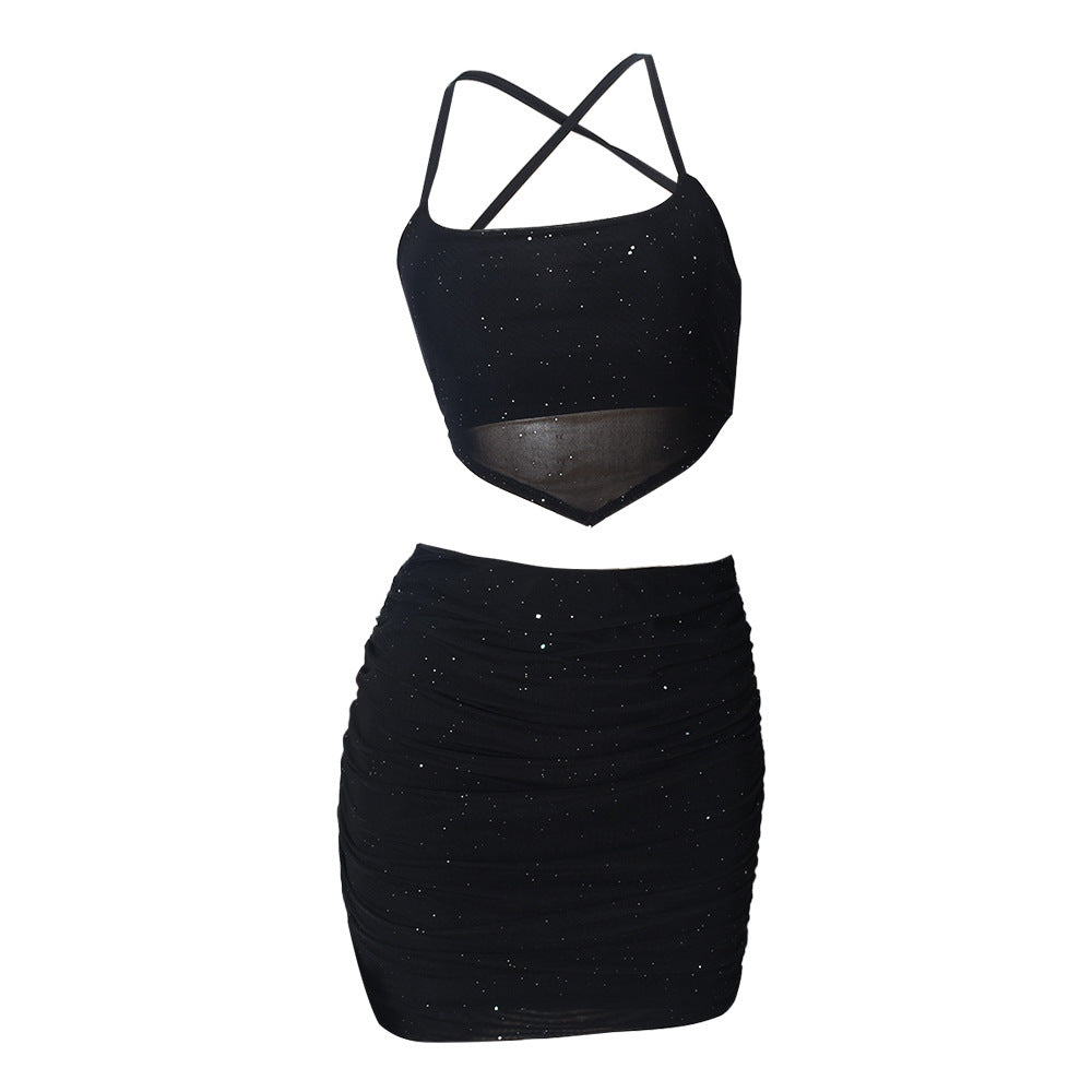 Spaghetti Straps Chest Wrap Short Skirt Lace-up