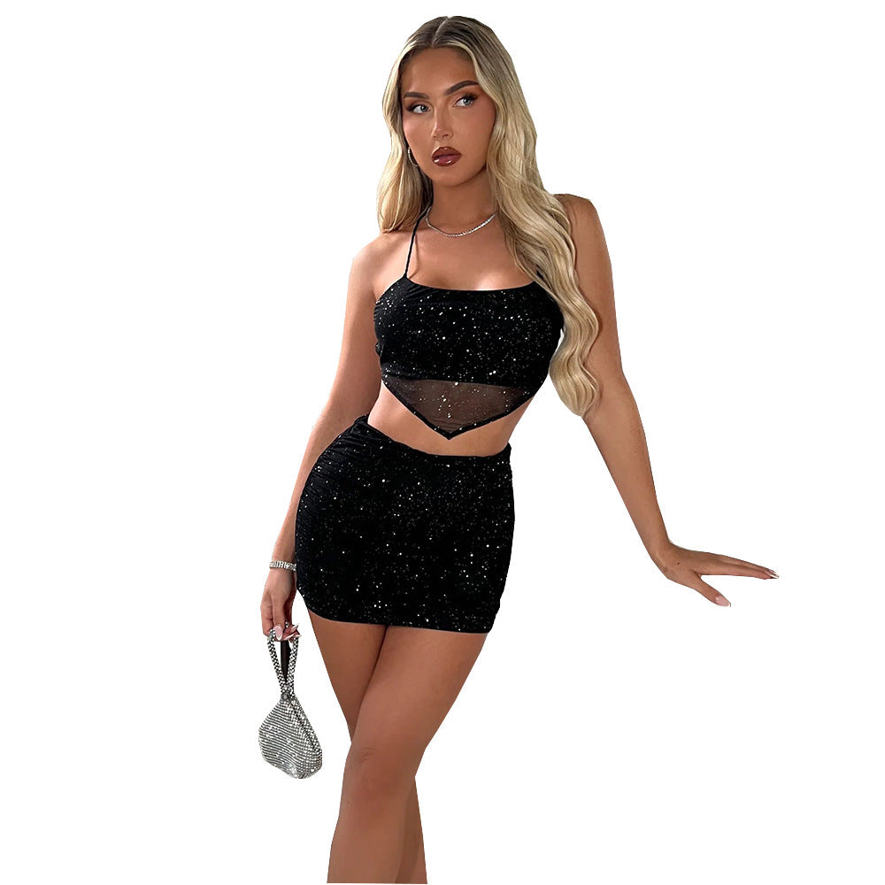 Spaghetti Straps Chest Wrap Short Skirt Lace-up