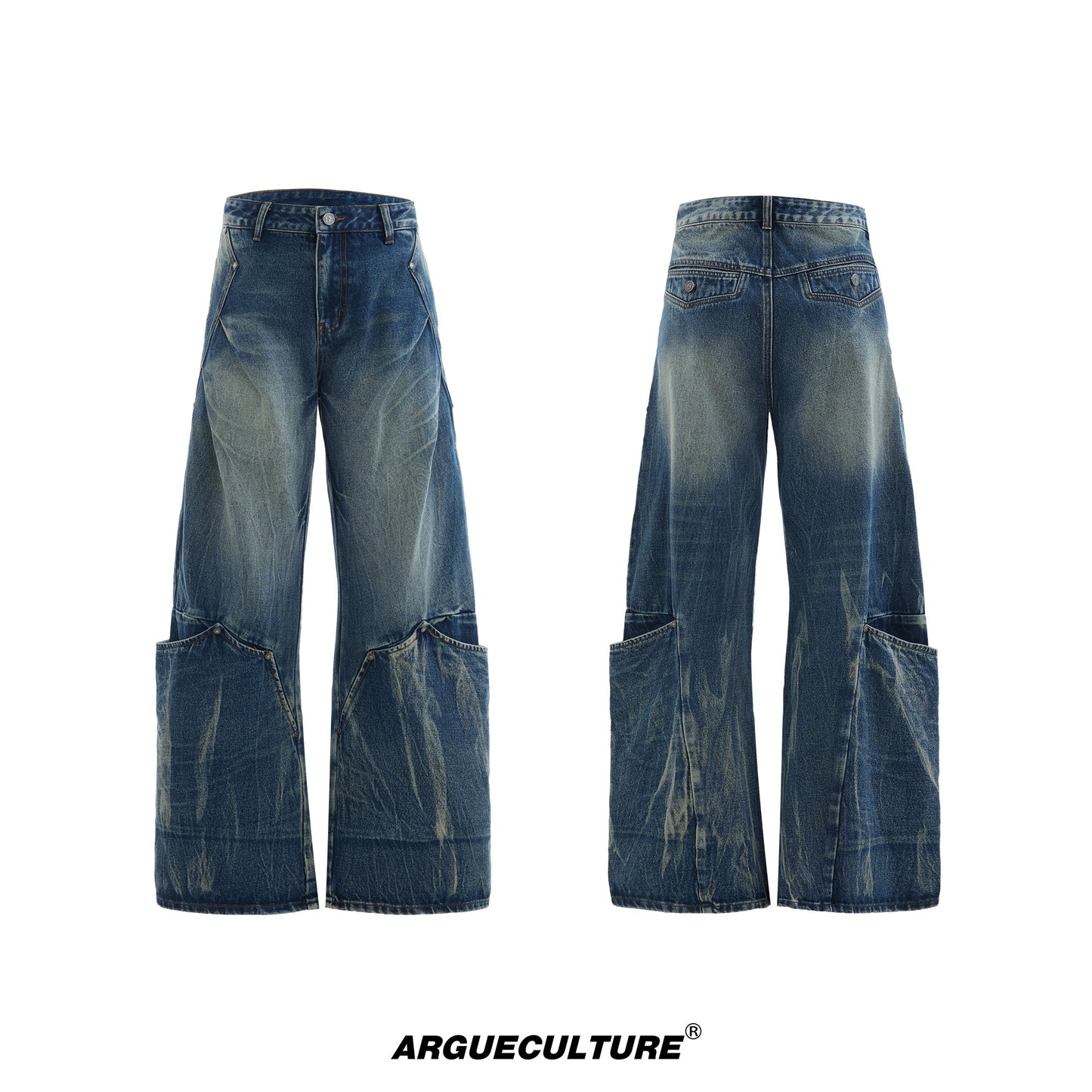 Retro Washed Curved Knife Jeans