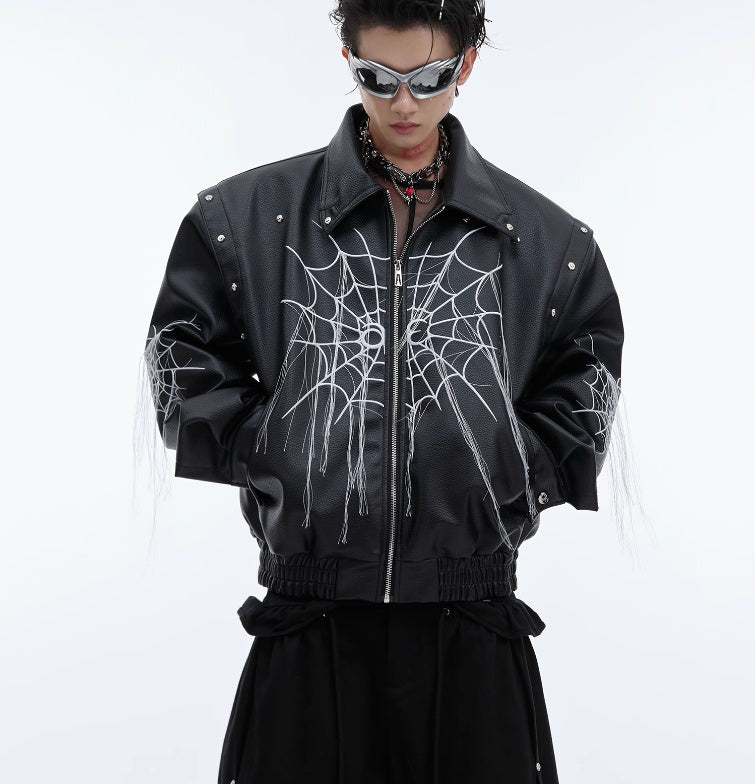 Spider Web Tassel Motorcycle Leather Coat